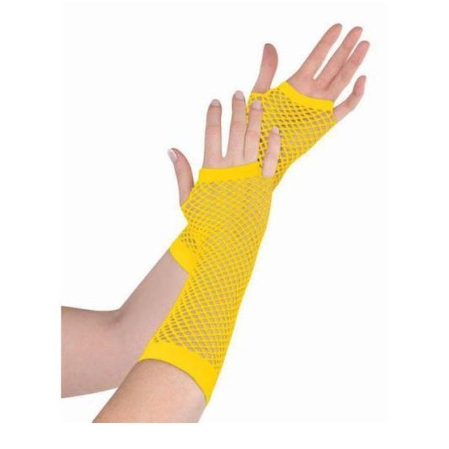 Fishnet Gloves Long Yellow - Jokers Costume Mega Store