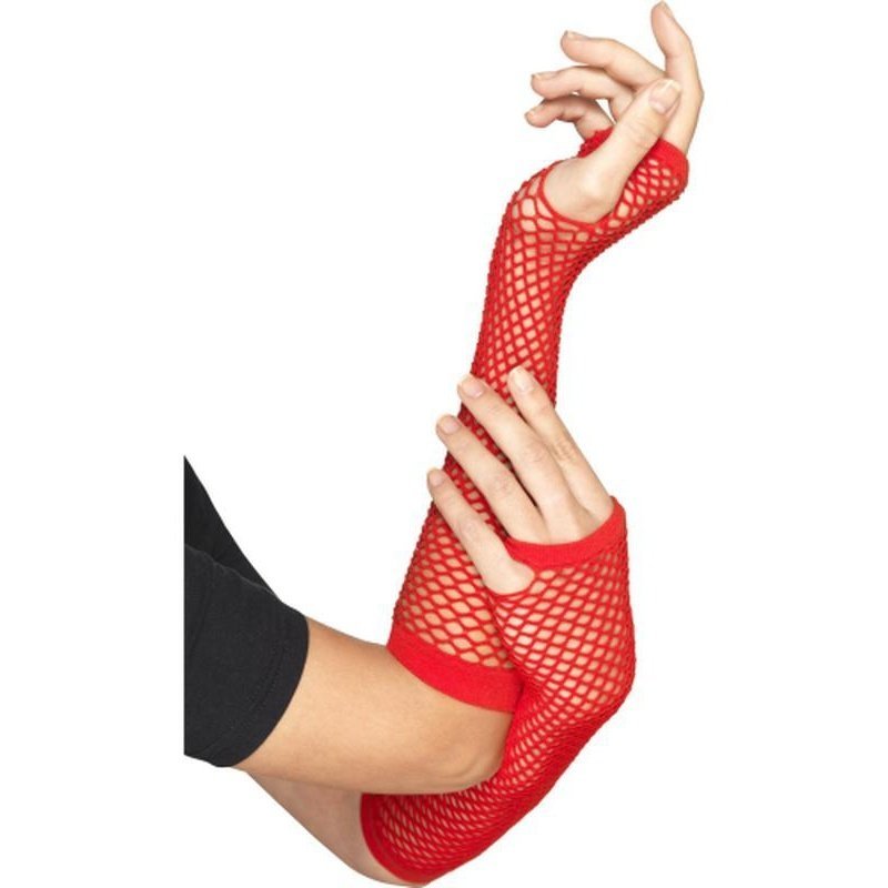 Fishnet Gloves Red Long - Jokers Costume Mega Store