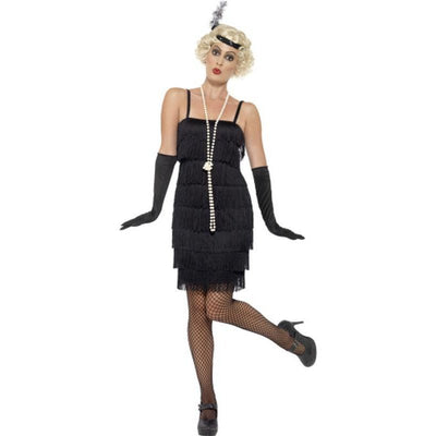 Flapper Costume - Black, with Short Dress - Jokers Costume Mega Store