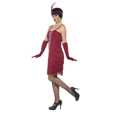 Flapper Costume, Burgundy Red, With Short Dress - Jokers Costume Mega Store