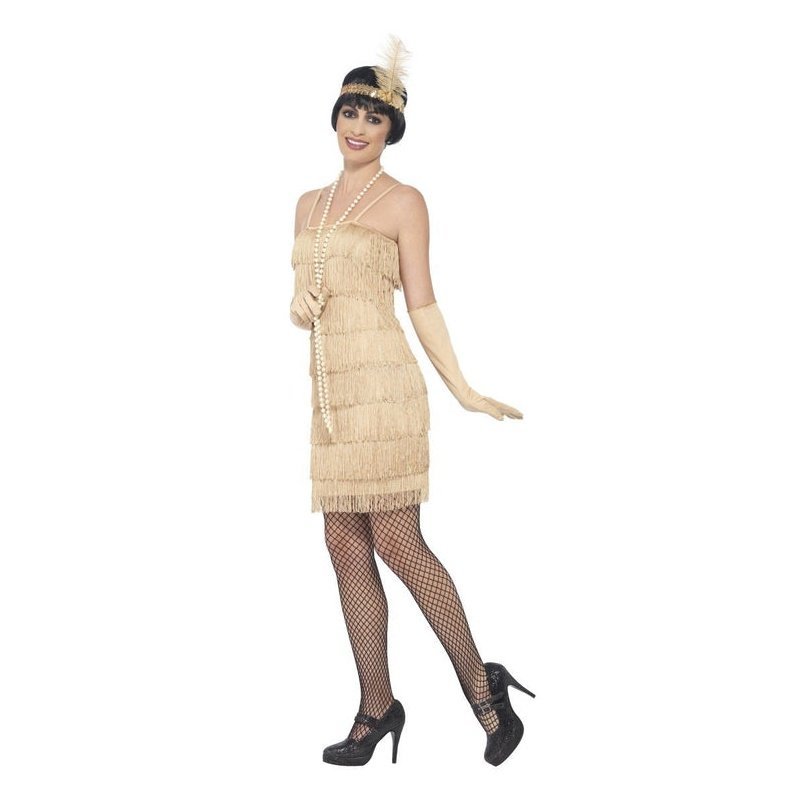 Flapper Costume, Gold, With Short Dress - Jokers Costume Mega Store