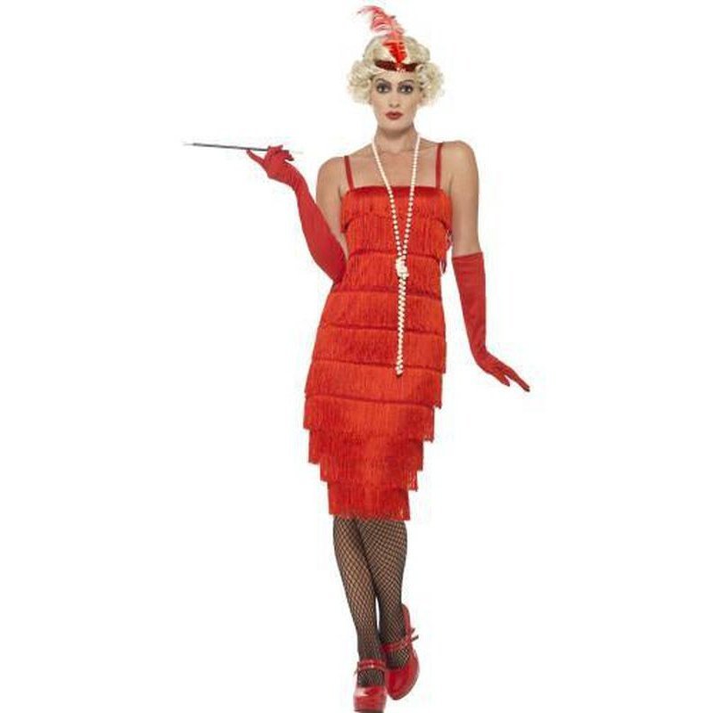 Flapper Costume - Red, with Long Dress - Jokers Costume Mega Store