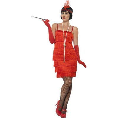 Flapper Costume - Red, with Short Dress - Jokers Costume Mega Store
