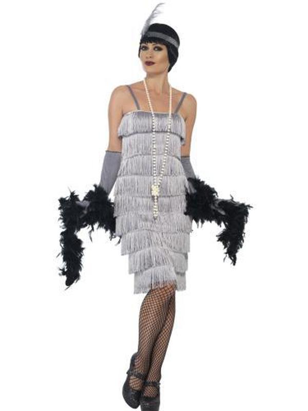 Flapper Costume - Silver, with Long Dress - Jokers Costume Mega Store