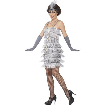 Flapper Costume, Silver, With Short Dress - Jokers Costume Mega Store