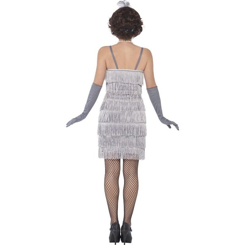 Flapper Costume, Silver, With Short Dress - Jokers Costume Mega Store