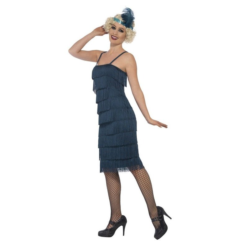 Flapper Costume, Teal Green, With Long Dress - Jokers Costume Mega Store