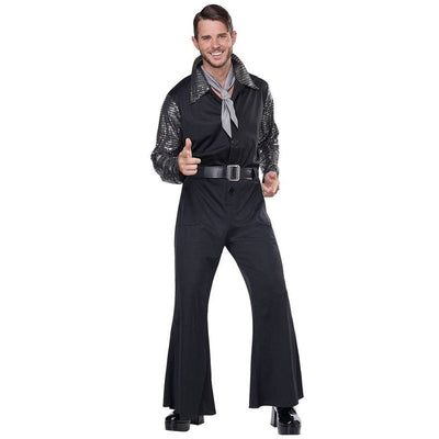Flashy 1970's Men's Black And Silver Costume Jumpsuit - Jokers Costume Mega Store