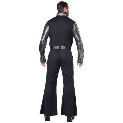 Flashy 1970's Men's Black And Silver Costume Jumpsuit - Jokers Costume Mega Store