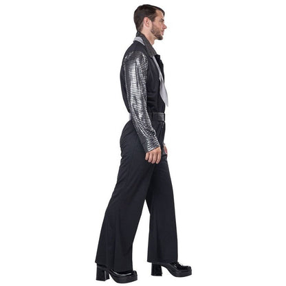Flashy 1970's Men's Black And Silver Costume Jumpsuit - Jokers Costume Mega Store