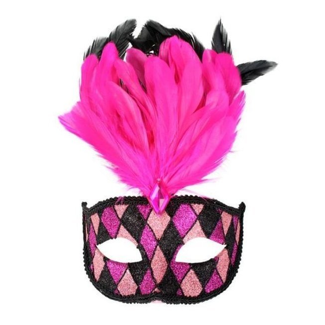 Francesca White & Black Feathered Eye Mask - Jokers Costume Mega Store