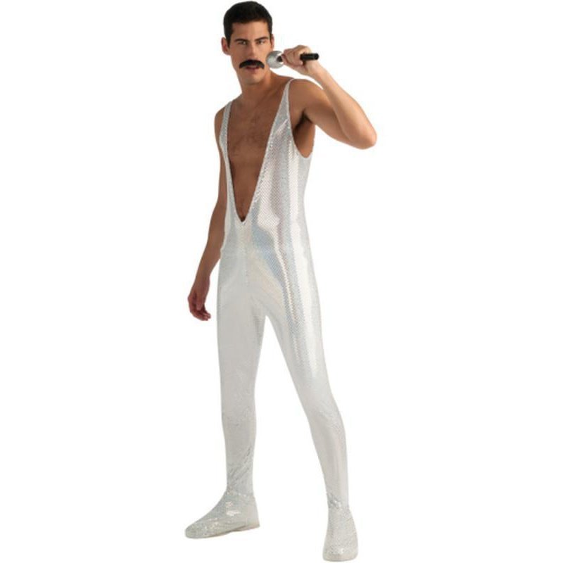 Freddie Mercury Silver Sequin Jumpsuit Size L - Jokers Costume Mega Store