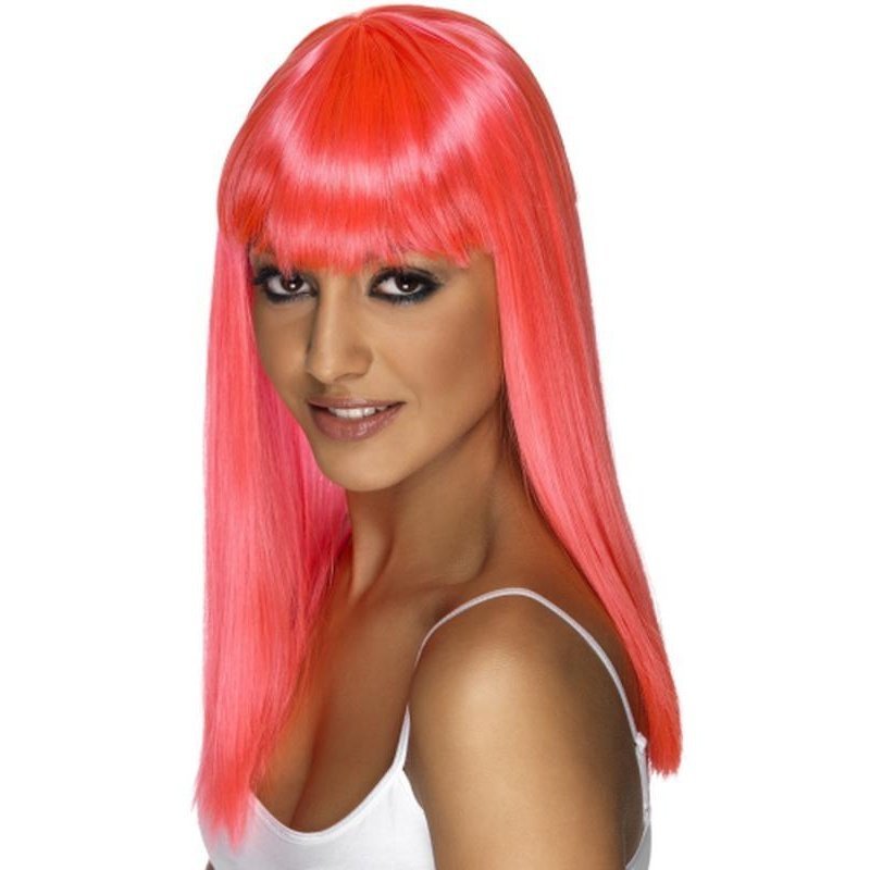 Glamourama Wig - Neon Pink, Long - Jokers Costume Mega Store