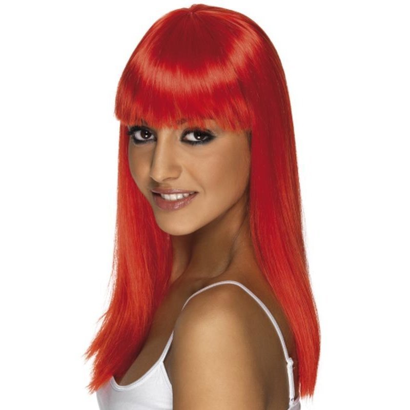 Glamourama Wig - Neon Red, Long - Jokers Costume Mega Store