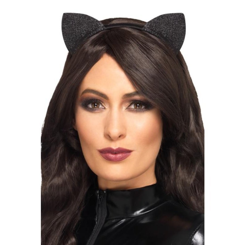 Glitter Vinyl Cat Ears, Black - Jokers Costume Mega Store
