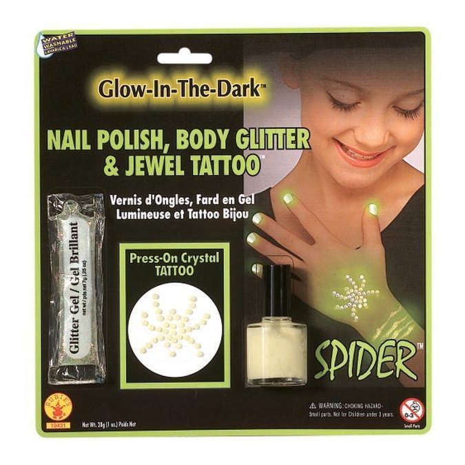 Glow In Dark Gem Spider Tatto Kit - Jokers Costume Mega Store