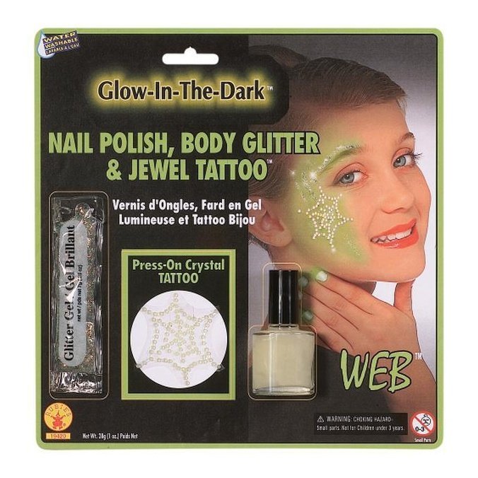 Glow In Dark Gem Web Tatto Mup Kit - Jokers Costume Mega Store