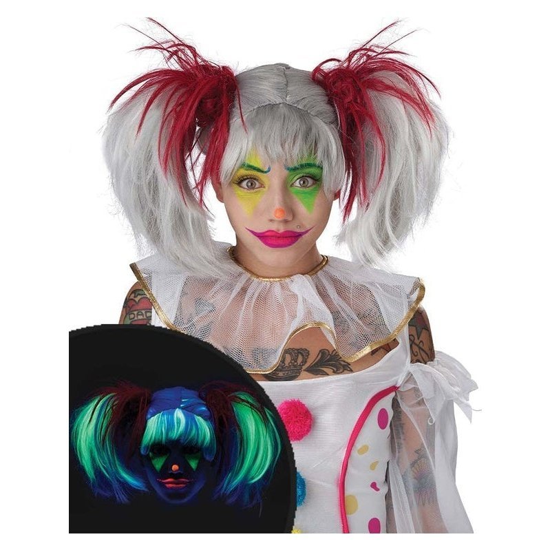 Glow In The Dark Punk Red Pigtails Wig - Jokers Costume Mega Store