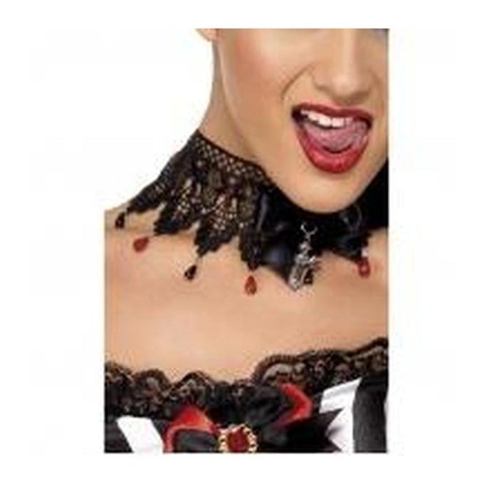 Gothic Ribbon And Lace Beaded Necklace - Jokers Costume Mega Store