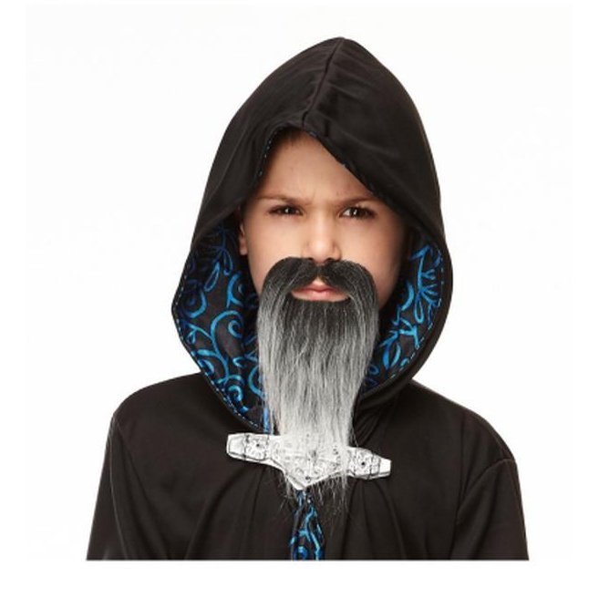 Grey And Black Long Beard And Moustache Small - Jokers Costume Mega Store