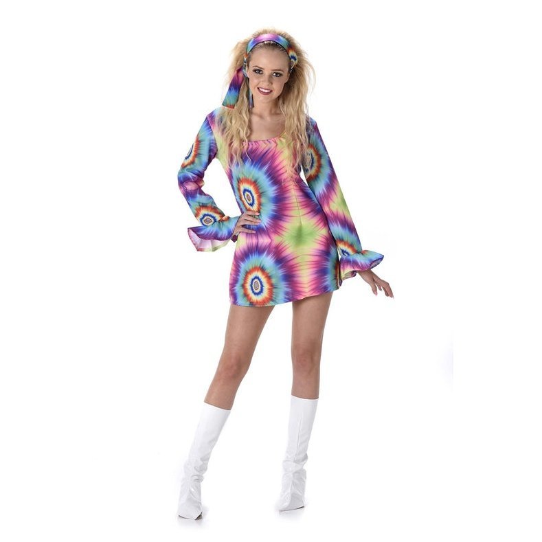 Groovy Rainbow Tie Dye Women's 70's Hippie Costume - Jokers Costume Mega Store