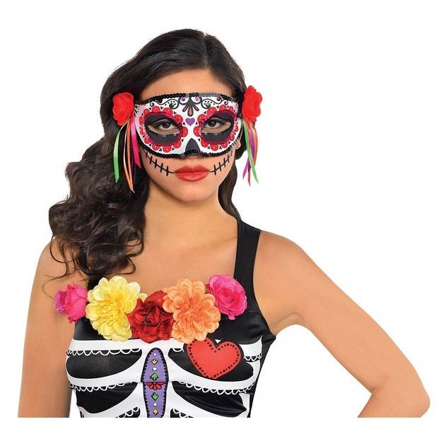 Half Day Of The Dead Multicoloured Mask - Jokers Costume Mega Store