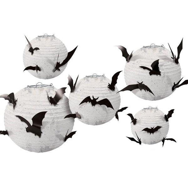 Halloween Paper Lanterns With Bat Add Ons - Jokers Costume Mega Store