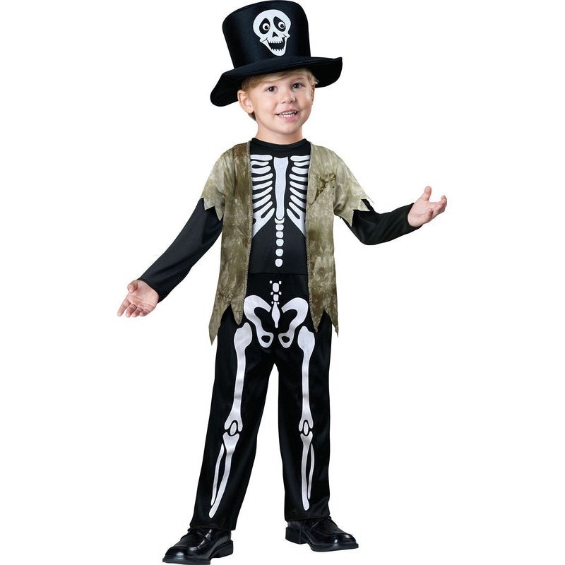 Happy Skeleton Jumpsuit Hat With A Skull Toddler 3 4t - Jokers Costume Mega Store