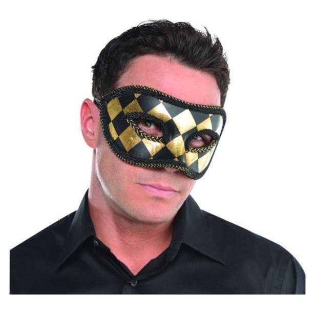 Harlequin Black And Gold Men's Mask - Jokers Costume Mega Store