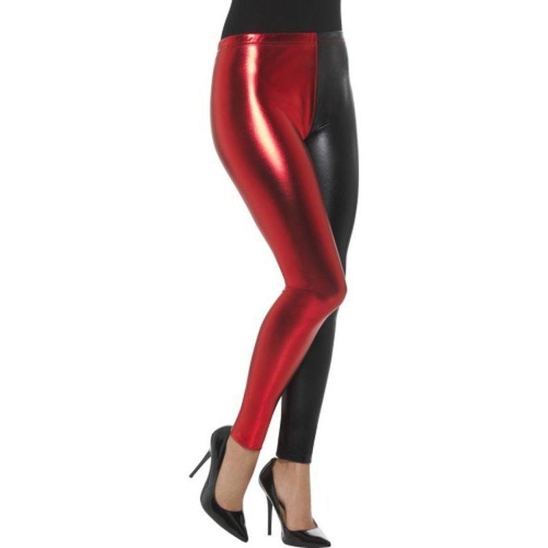 Harlequin Cosplay Leggings, Metallic - Black & Red - Jokers Costume Mega Store