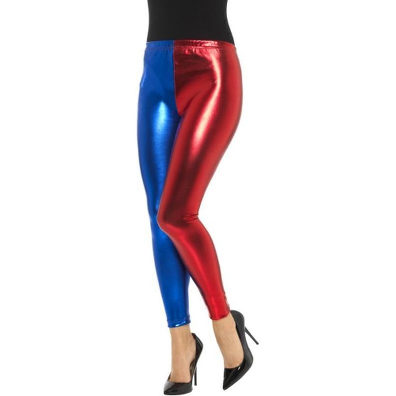 Harlequin Cosplay Leggings, Metallic - Blue & Red - Jokers Costume Mega Store