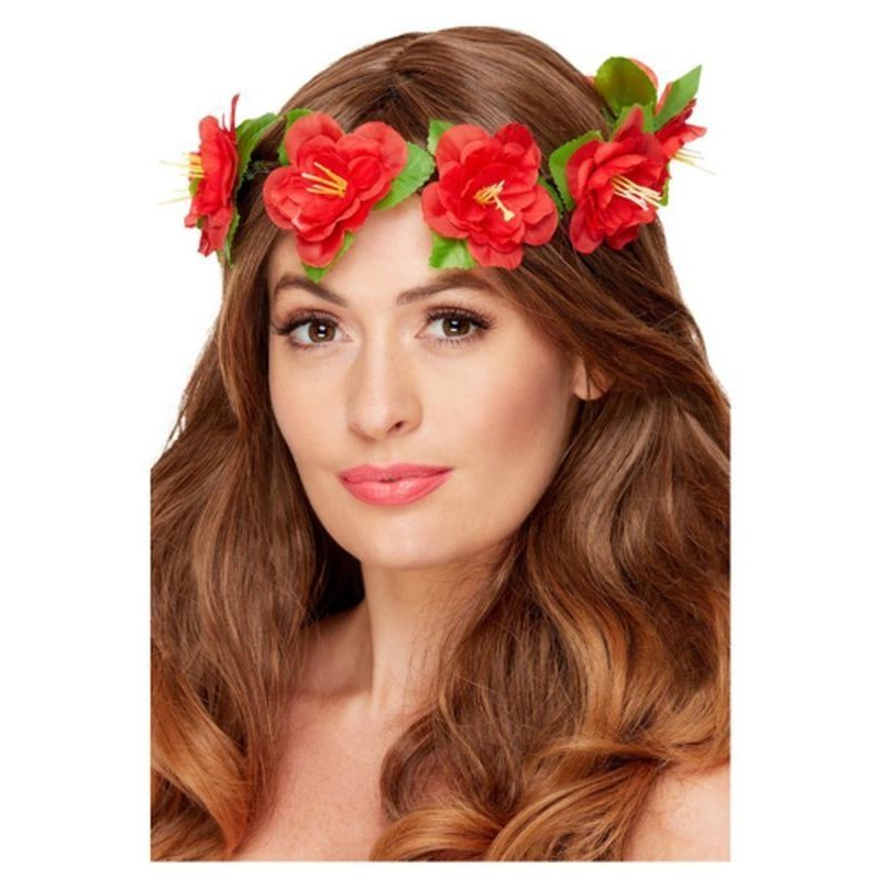 Hawaiian Flower Crown, Red - Jokers Costume Mega Store