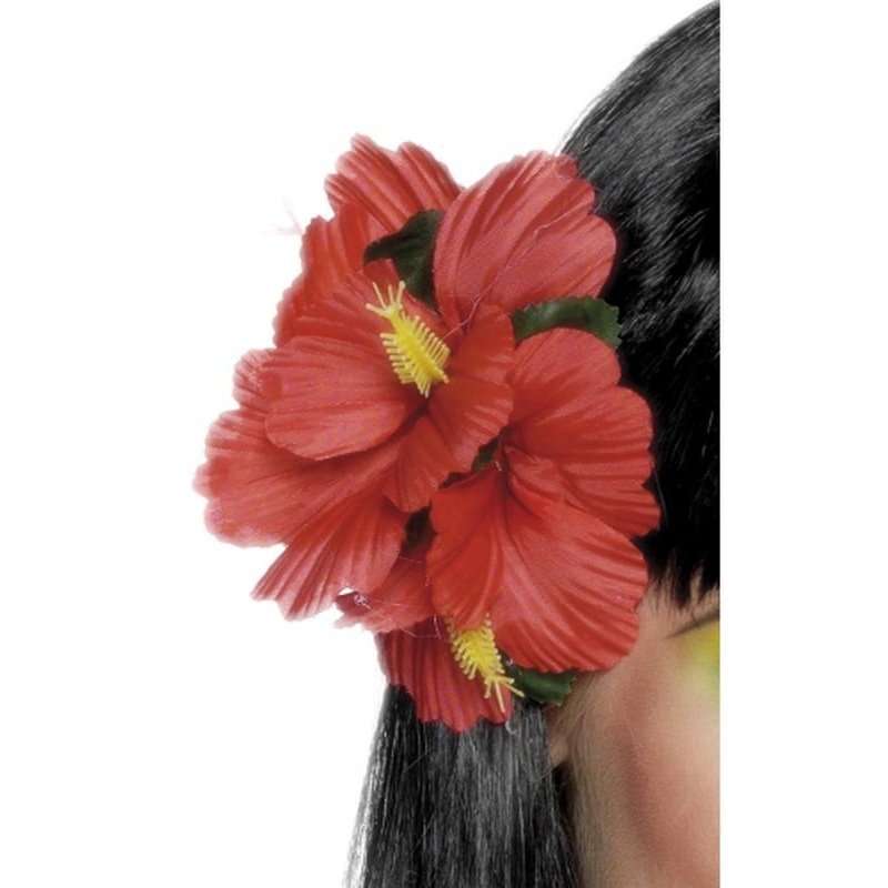 Hawaiian Flower Hair Clip, Red - Jokers Costume Mega Store
