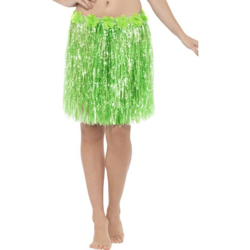 Hawaiian Hula Skirt With Flowers Neon Green - Jokers Costume Mega Store