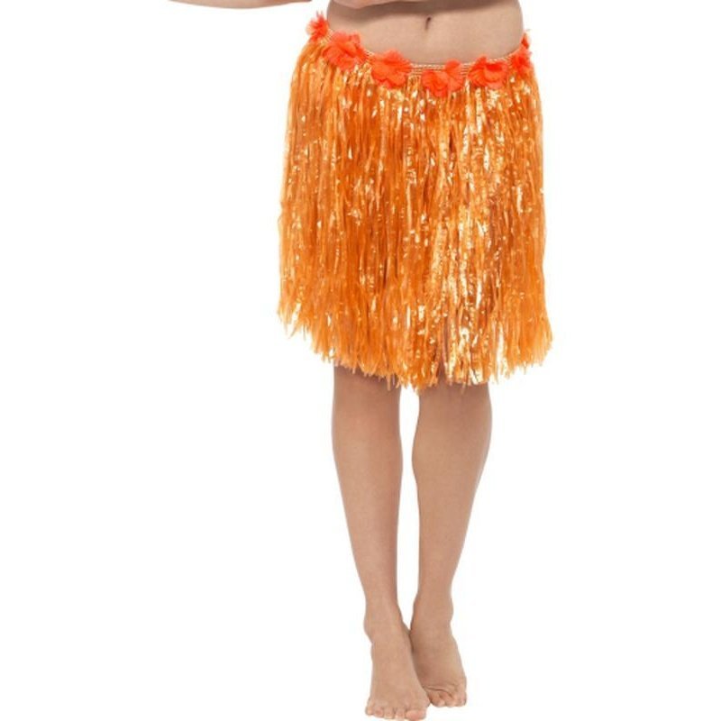Hawaiian Hula Skirt With Flowers Neon Orange - Jokers Costume Mega Store