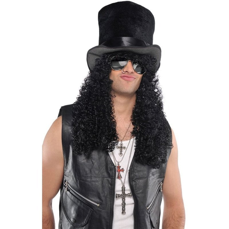 Headbanger Slash Curly Black Wig Adult - Jokers Costume Mega Store