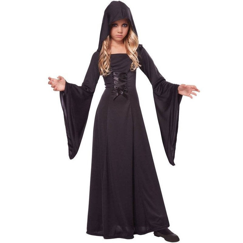 Hooded Long Black Robe Girls Costume - Jokers Costume Mega Store