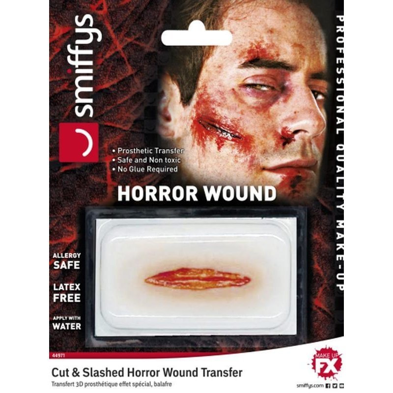 Horror Wound Transfer, Cut & Slashed Wound - Jokers Costume Mega Store