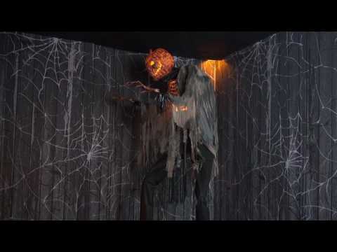 Animated Scorched Scarecrow Prop With Fog Maching