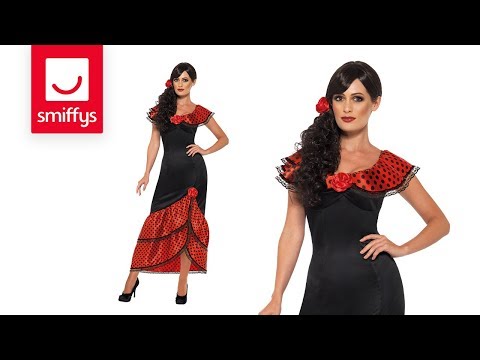 Authentic Black Flamenco Senorita Dress & Headpiece Costume