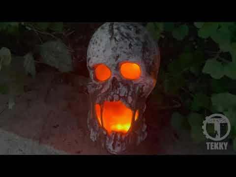 12" Flaming Rotted Skull Animated Prop