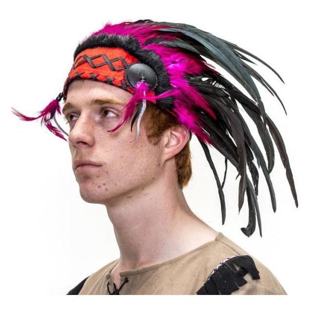 Indian Head Dress red and Black Feathers small-Hats and Headwear-Jokers Costume Mega Store