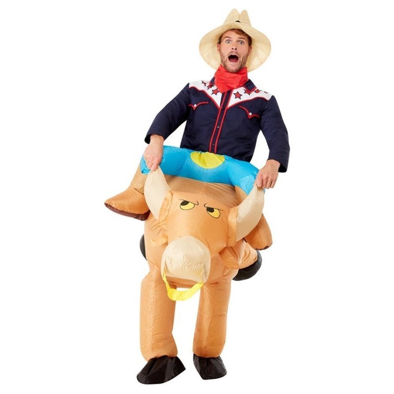 Inflatable Bull Rider Costume, Brown - Jokers Costume Mega Store