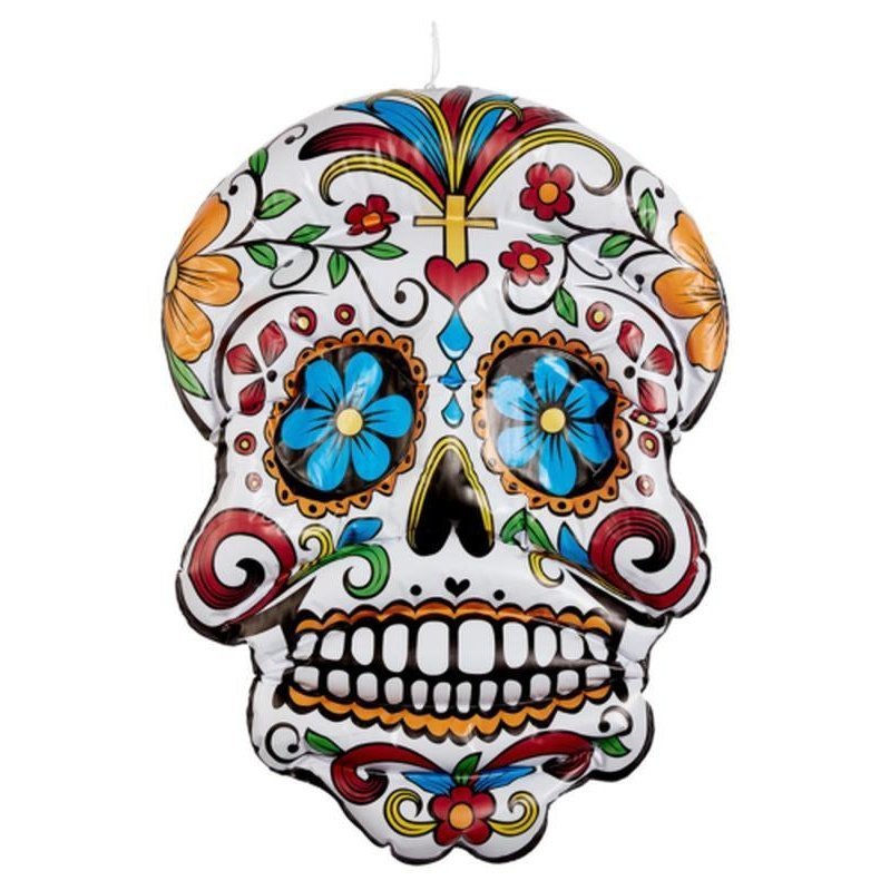 Inflatable Day Of The Dead Hanging Skull, White - Jokers Costume Mega Store