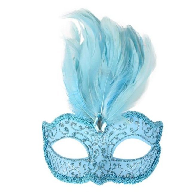 Isabella Gold And Aqua Feather Eye Mask - Jokers Costume Mega Store
