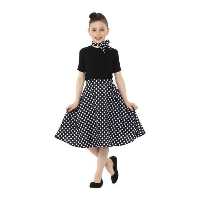 Kids 50s Polka Dot Skirt, Black - Jokers Costume Mega Store