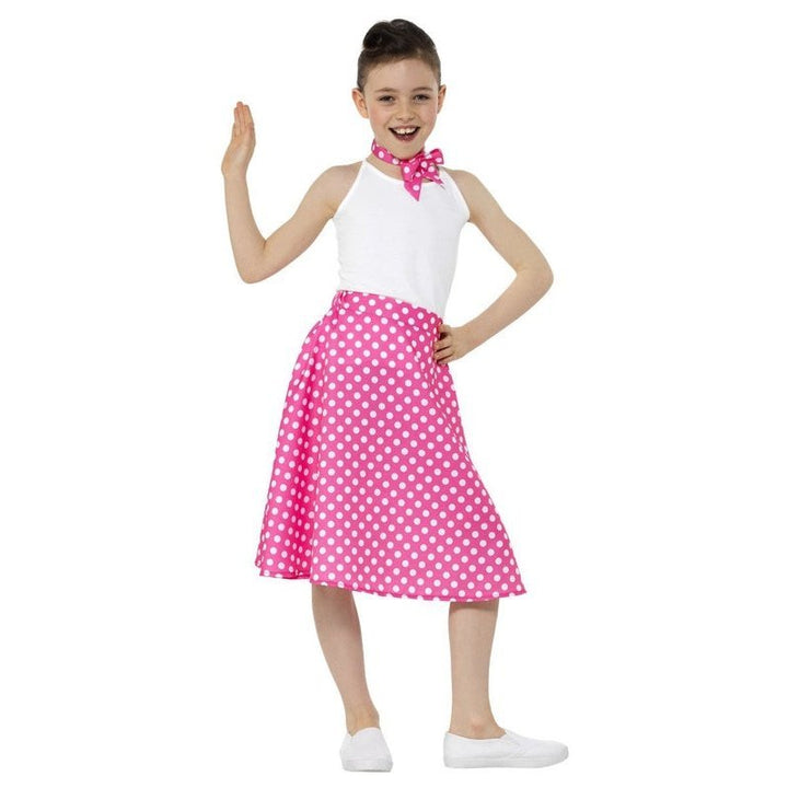 Kids 50s Polka Dot Skirt, Pink - Jokers Costume Mega Store