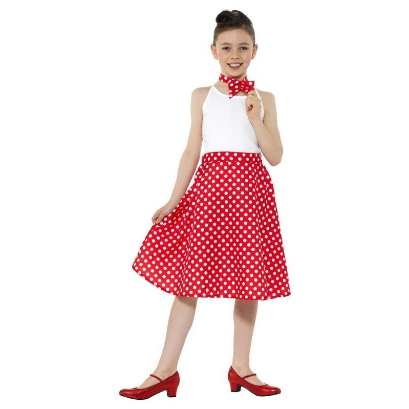 Kids 50s Polka Dot Skirt, Red - Jokers Costume Mega Store