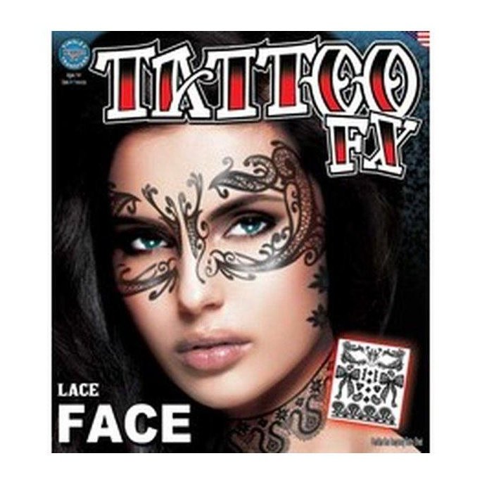 Lace Face Full Face Temporary Tattoo - Jokers Costume Mega Store