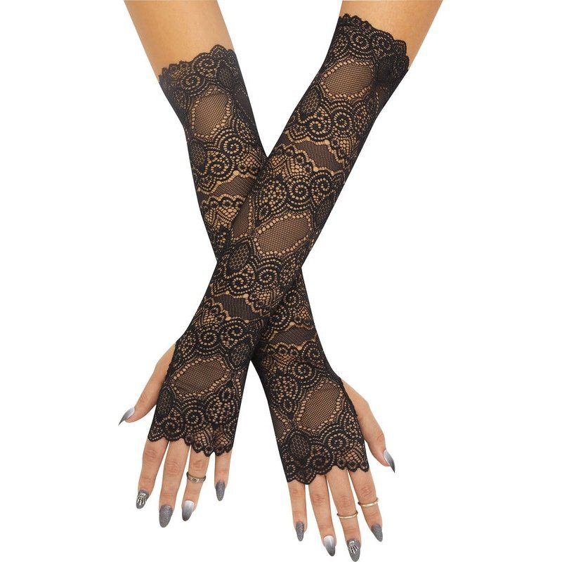 Lace Fingerless Scalloped Gloves Lace Pattern (Fw) - Jokers Costume Mega Store